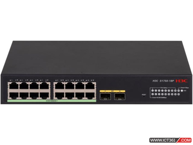 H3C华三S1750-18P交换机 LS-1750-18PH3C S1750-18P L2以太网交换机主机,支持16个10/100/1000 BASE-T电口,支持2个100/1000 BASE-X SFP端口,支持AC